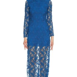 Maje Rosanne Teal Long Sleeve Lace Maxi Dress